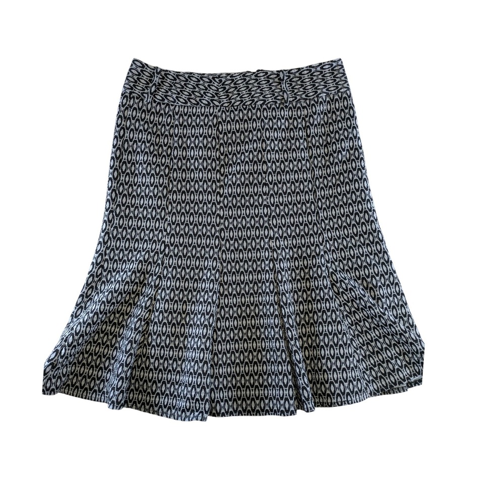 Black White Geometric Print A-Line Skirt Women Size 10 Flared Mid-Length Office
